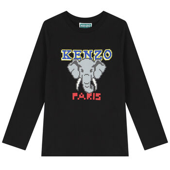 Boys Black Elephant Long Sleeve Top